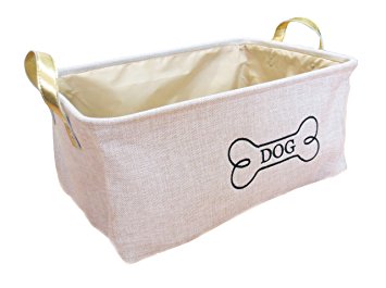 Winifred & Lily Pet Toy and Accessory Storage Bin, Organizer Storage Basket for Pet Toys, Blankets, Leashes and Food in embroidered “Dog”, Blush