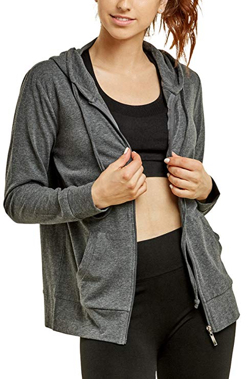 ToBeInStyle Women's Thin Fabric Long Sleeve Kangaroo Pocket Zip up Hoodie