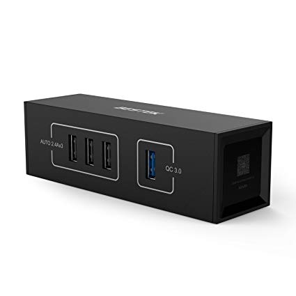 Desk USB Charger by BESTEK: 4-Port Fast Charge Desktop Quick Charger Charging Station with 1 Quick Charge 3.0 Port   3 USB Ports   3.3ft Detachable Extra Reach Cable