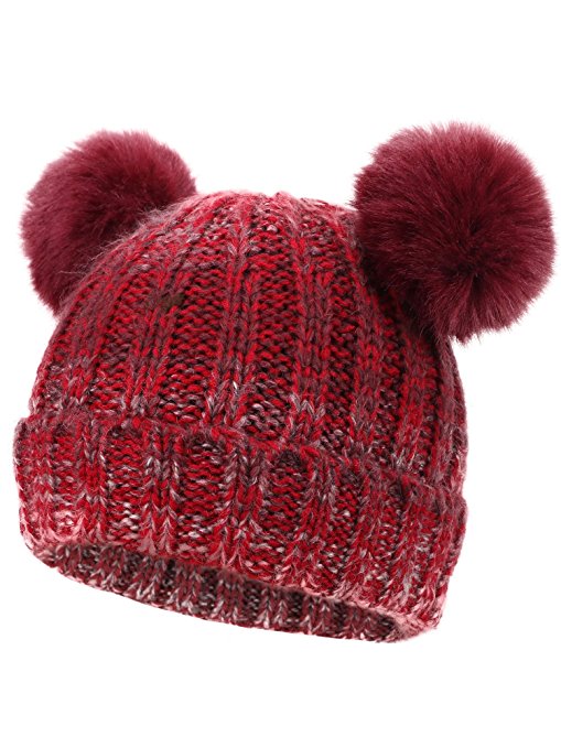 Arctic Paw Adults & Children's Cable Knit Ombre Beanie with Faux Fur Pompom Ears