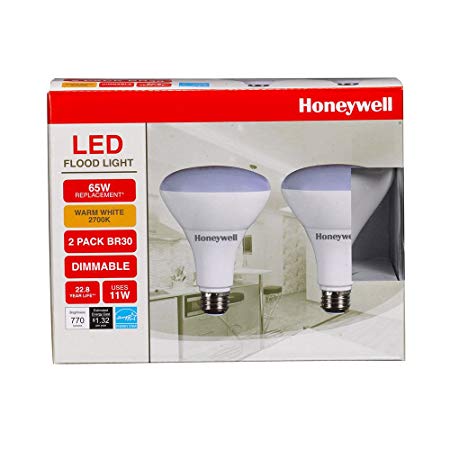 Honeywell B306527HB223 Twin Value Pack 2 LED Dimmable Light Bulbs - 65 Watt Equivalent Bulb Soft White Light - Uses Only 11 Watts BR30 Bulged Reflector For 110-Degree Beam Angle