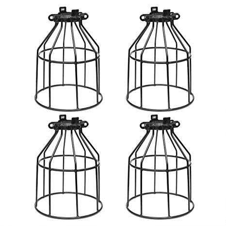 Supmart Metal Bulb Guard, Clamp On Steel Lamp Cage for Hanging Pendant Lights and Vintage Lamp Holders,Open Style Black Industrial Wire Iron Bird Cage,4-Pack