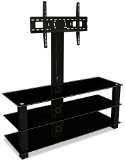 Mount-It MI-866 Flat Screen LCD LED Plasma TV Stand with Mount Entertainment Center for TVs Between 32 to 60 Inch 3 Tempered Glass Shelves and Powder Coated Aluminum Columns VESA Compatible TV Mount Black