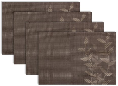 Placemat Set of 4/6 Reversible Leaf Theme Kitchen Table Decor Woven Vinyl Table Placemats Set Home Dinner Decorative by Secret Life (6,Chocoolate Brown)