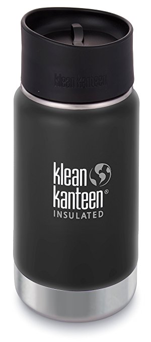 Klean Kanteen Wide Mouth Insulated Stainless Steel Bottle with Leakproof Cafe Cap 2.0 -12 Ounce  Brushed Stainless