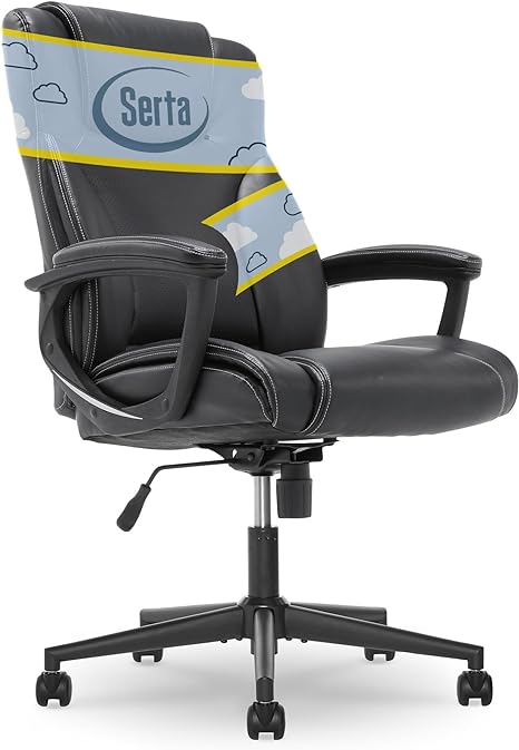 Serta at Home Executive Office Chair, Supple Bonded Leather, Black, 43672