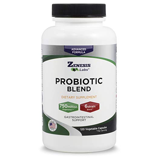 New Probiotic Blend - Six Different Probiotics - 750 Million CFUs -120 Count (60 Day Supply) Buy with ZL's Digestive ENZYMES and Save 50% by Zenesis Labs