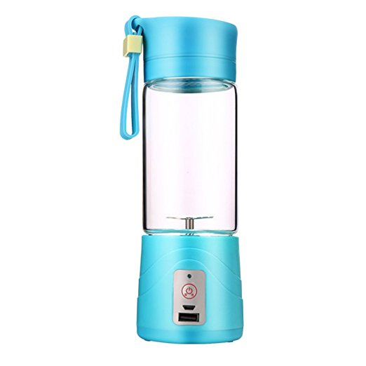 EgoEra® Portable Mini Personal Electric Juicer 400ml Sports Bottle Cup Blender Maker With Built-in 2000mAh Rechargeable Battery Power Bank, USB Charging Cable, Blue