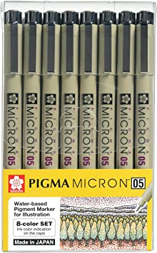 Sakura Pigma Micron pens 05 line Drawing 8 Color Set, Archival ink fineliner manga pen, Bible journaling Study kit