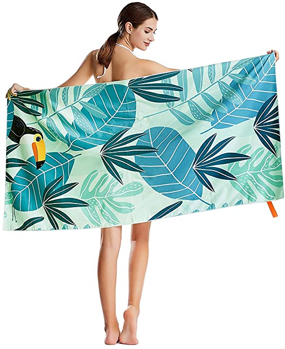 CHARS Microfiber Quick Drying Beach Towels (30" x 60") with a Carrying Bag, Super Absorbent Towel, Sand Free Towel, for Kids, Teens, Adults, Travel, Gym, Camping, Pool, Yoga, Outdoor and Picnic (Little bird)