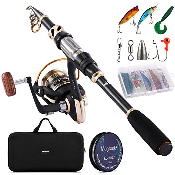 Magreel Telescopic Fishing Rod and Reel Combo Set with Fishing Line, Fishing Lures Kit& Accessories and Carrier Bag for Saltwater Freshwater
