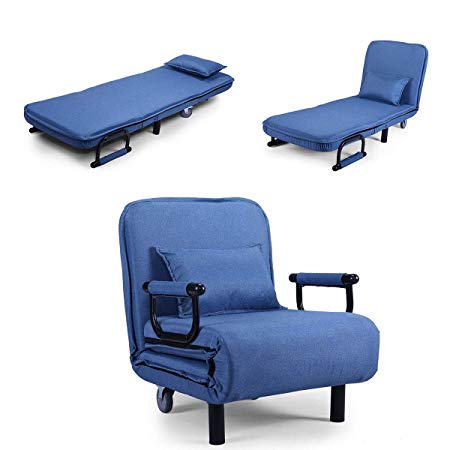 JAXPETY Blue Sofa Bed Folding Arm Chair 25.6" Width Convertible Sleeper Recliner Lounge