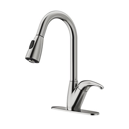 VIGO Romano Single Handle Pull-Down Spray Kitchen Faucet with Deck Plate, Stainless Steel