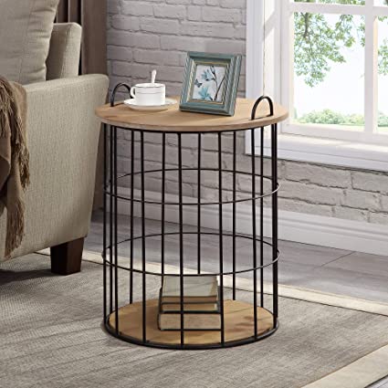 FirsTime & Co. Arborfield Basket Storage Accent Table, 23.25"H x 19"D, Rustic Light Espresso, Black