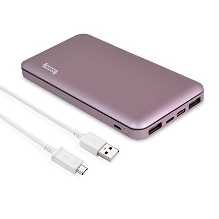 USB C Power Bank TONV 10000mAh Battery Pack with Dual USB Port Both 2.1A Output and 3 Input for iPhone, Android Phones,Different Electronic Devices (Pink)