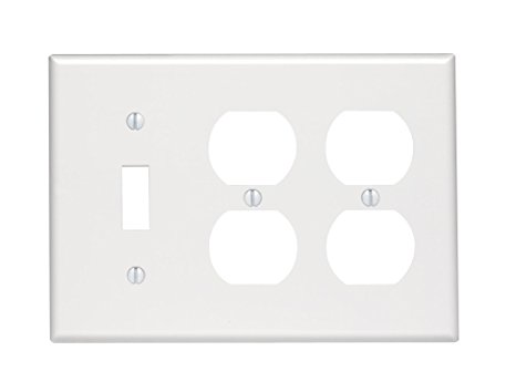 Leviton 88047 3-Gang 1-Toggle 2-Duplex Device Combination Wallplate, Standard Size, Thermoset, Device Mount, White