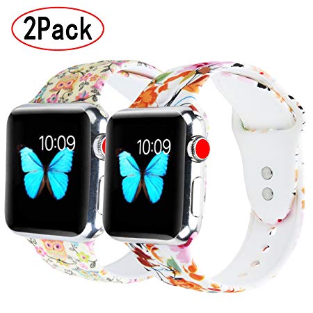 XiangMi Watch Bands Compatible with Apple Watch 38mm 40mm 42mm 44mm,Soft Silicone Floral Print Sport Strap Replacement Band Compatible for Apple Watch Series 4 Series 3 Series 2 Series 1 Sport Edition