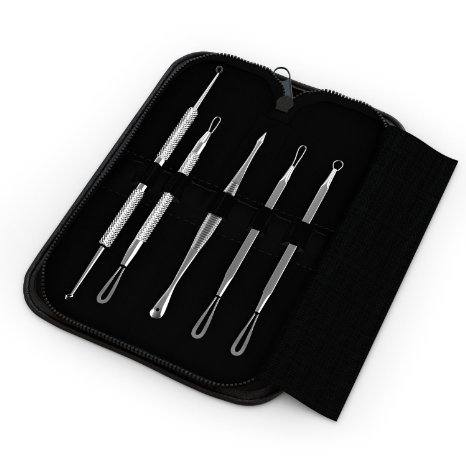 KINGA Blackhead and Blemish Remover Kit 5PCS Hygienic Stainless Steel Acne Treatment Set Surgical Extractor Instruments Easily Cure Pimples Blackheads Comedones Acne Facial Impurities