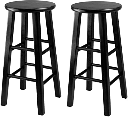 Winsome Wood 24-Inch Square Leg Counter Stool, Black, Set of 2