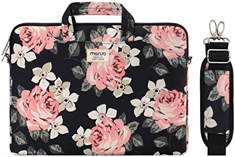 MOSISO Laptop Shoulder Bag Compatible with MacBook Pro 16 inch A2141/Pro Retina A1398, 15-15.6 inch Notebook, Rose Carrying Briefcase Sleeve Case with Trolley Belt