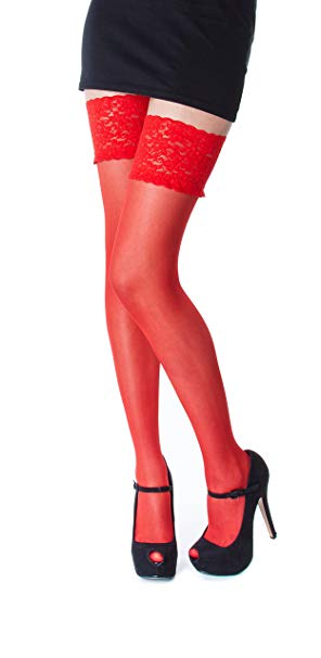 NEW Lace Top 20 Denier Sheer Hold Ups Stockings by Romartex, 17 Various Colours- Sizes S-XL