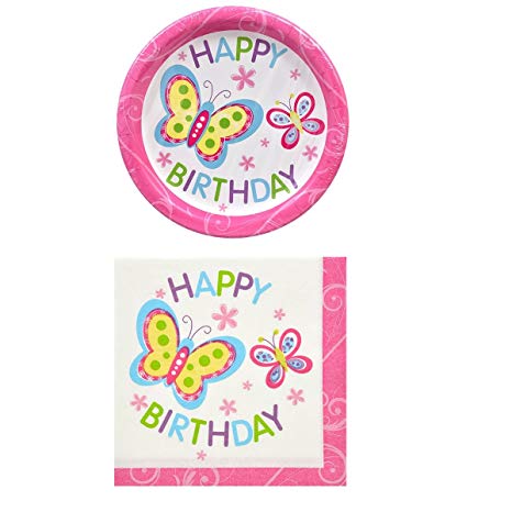 Happy Birthday Butterfly Theme Party Pack - 18 Plates & 20 Napkins St3