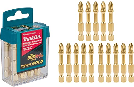 Makita B-60523 Impact Gold #2 Phillips 2″ Power Bit, 15/Pk