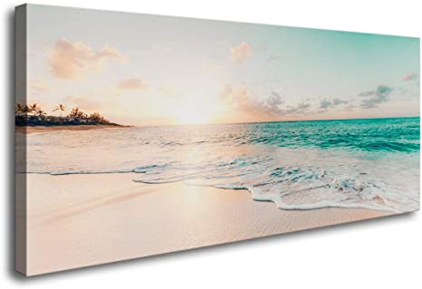 S73874 Wall Art Canvas Prints Beach Sunset Ocean Waves Nature Pictures Painting Canvas Paintings Ready to Hang for Home Decorations Wall Decor