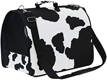 JUMBEAR Cow Patter Black White Print Printing Breathable Pet Carrier Soft Sided Pet Carrying Case Lighweight Travel Tote Bag Shoulder Bag for Pet Cats Dogs