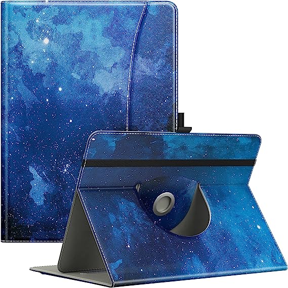 MoKo Universal Case for 9"-11" iPad 9th Gen/iPad Air 5th Gen/iPad Pro 11/Samsung Galaxy/Lenovo Tablet, Lightweight PU 360 Degree Rotatable Shell Cover Case,with Kickstand & Pocket, Blue Starry Sky