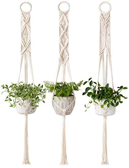 Mkono Macrame Plant Hanger Set of 3 Indoor Wall Hanging Planter Basket Flower Pot Holder Boho Home Decor, 39 Inch