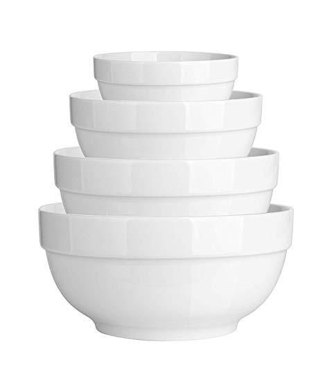 DOWAN 4 Pieces Porcelain Serving Bowl Set, Non Slip Nesting Bowls