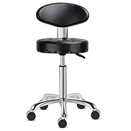 Karrie Rolling Stool Salon Chair with Smooth-rolling Dual-wheels Comfortable Cushioned Back Rest 360-degree Swivel Seat Heavy Duty Hydraulic Height Adjustable Durable (Black)