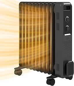 HOMCOM 2500W Oil Filled Radiator, 11 Fin, Portable Electric Heater with 3 Heat Settings, Safety Cut-Off and Wheels, Grey