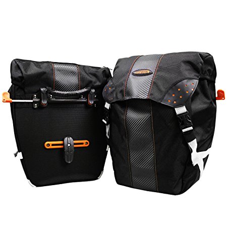 Ibera Bicycle Bag PakRak Clip-On Quick-Release All Weather Bike Panniers (Pair), Includes Rain Cover