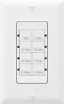 TOPGREENER Countdown Timer Switch, In-Wall Electrical Switch for Fans, Lights, Ventilation,1-5-10-30-45min,1-2-4hour, 600W LED, 1/2HP, UL Listed, Neutral Required, Interchangeable Face Colors, TGT08-W