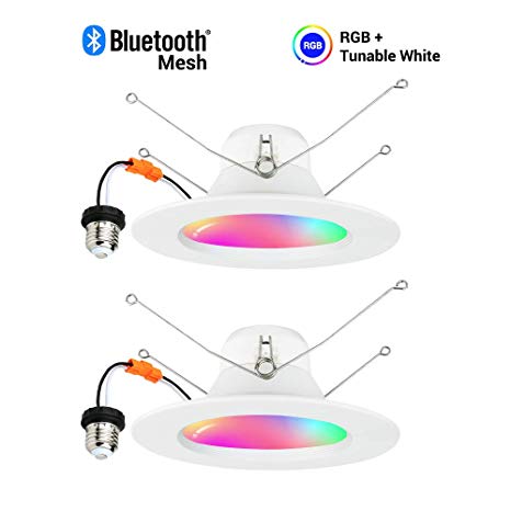 MustWin Smart Retrofit Led Recessed Lighting 6 inch LED Downlight, Bluetooth Mesh LED Can Lights Color Changing, Voice Control via Alexa, Dimmable RGBCW 15W2 Pack(Hub Needed)