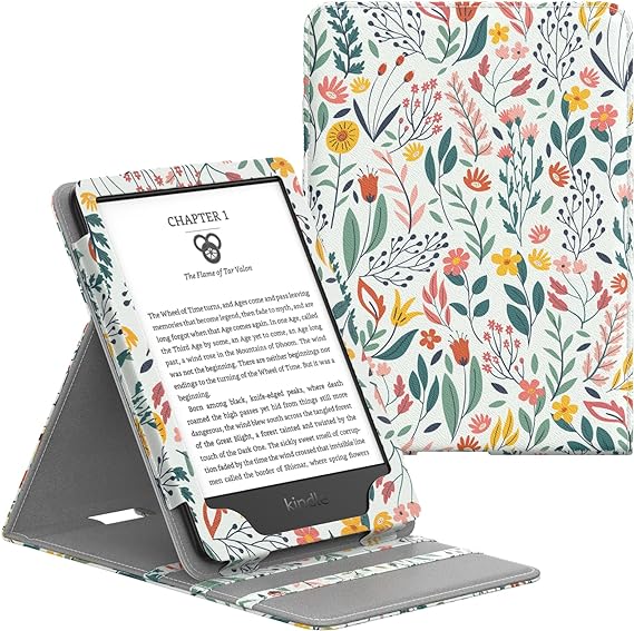 MoKo Case Fits 6" All New Kindle 11th Generation 2022/10th Generation 2019/Kindle 8th Generation 2016, Vertical Flip Stand Case Protective Cover with Auto Wake/Sleep - Flowers