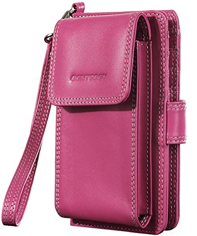 iPhone 5S Case, iPhone 5 Wallet Case, BENTOBEN Genuine Leather Zipper Flip Wallet Credit Card Slots Money Pouch Wristlet Protective Case for iPhone 5S/5/SE/5C, iPhone 4S/4, iPod Touch 5/6, Rose Red