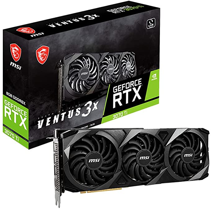 MSI GeForce RTX 3070 Ti VENTUS 3X 8G OC Gaming Graphics Card - RTX 3070 Ti, TORX Fan 3.0, 8GB GDDR6X, 256 bit, PCI Express Gen 4, DisplayPort v1.4a, HDMI 2.1, Triple Fan