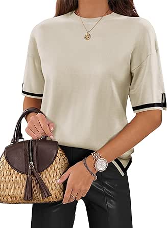 Zeagoo Womens Knit Short Sleeve Tops Summer Pullover Blouse Basic Casual Shirt