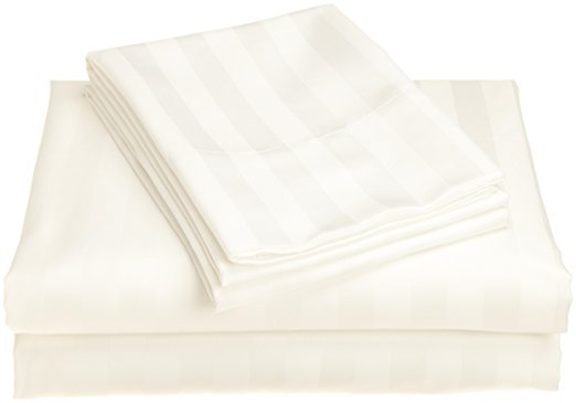 Peacock Alley Luxury Linens Duet II 400-Thread-Count 100-Percent Egyptian Cotton Queen Fitted Sheet, White