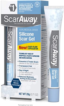 ScarAway 100% Medical-Grade Silicone Scar Gel for Face, Body, Surgical, Burn, Hypertrophic Scars, Keloids and Acne Scar Treatment, 0.71 Ounces, (20 Grams)