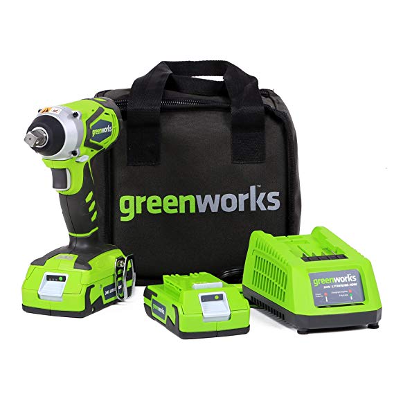 Greenworks 24V Cordless Impact Wrench, Two 2.0 AH Batteries Included 3800302