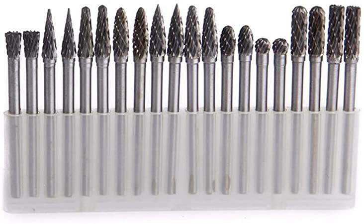 20pcs Solid Carbide Burr Set, 1/8 Shank Double Cut Tungsten Carbide Roary Files Burrs for Rotary Drill Die Grinder Woodworking,Engraving,Drilling,Carving by Lukcase