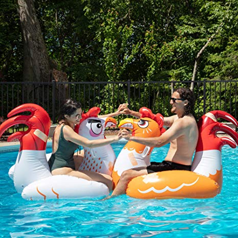 SCS Direct Inflatable Chicken Fight Twin Float Pool Game Set - Includes Two Giant Battle Ride-Ons - Flip Your Friends to Win! - for Kids and Adults