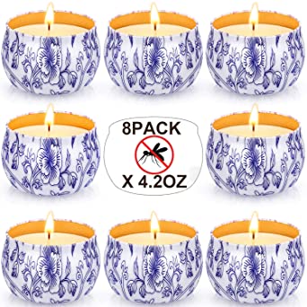 Arosky 8 x 4.2 Oz Citronella Candles Outdoor and Indoor Scented Candles Gift Set, Natural Aromatherapy Soy Wax Candle in Portable Travel Tin