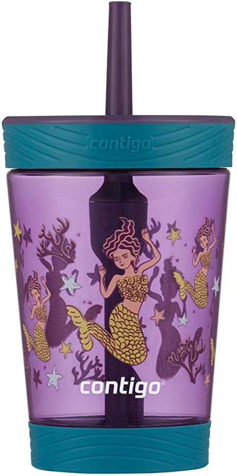 Contigo Spill-Proof Tumbler with straw, 14 Ounce, Eggplant with Mermaid GFX