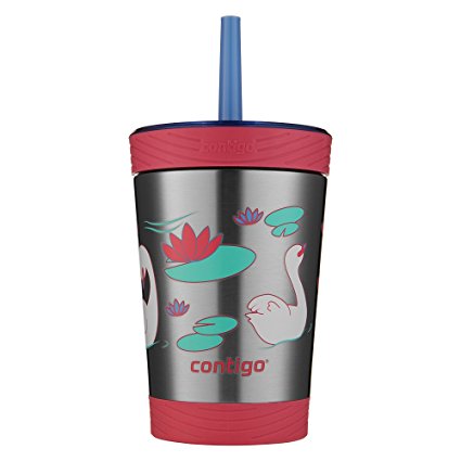 Contigo THERMALOCK Spill-Proof Kids Stainless Steel Tumbler with Straw, 12 oz., Wink with Swans Swimming