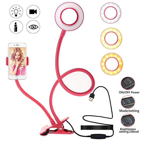 TedGem Selfie Ring Light with Cell Phone Holder (3 Lighting Modes), Rechargeable LED Selfie Light Ring for Makeup, Youtube, Facebook, Samsung, Tablet, Live Stream